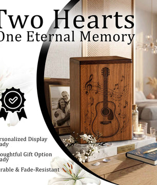 Guitar Music Urn For Human Ashes – Engraved Musician Wooden Urn Keepsake