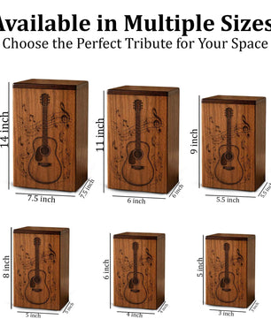 Guitar Music Urn For Human Ashes – Engraved Musician Wooden Urn Keepsake