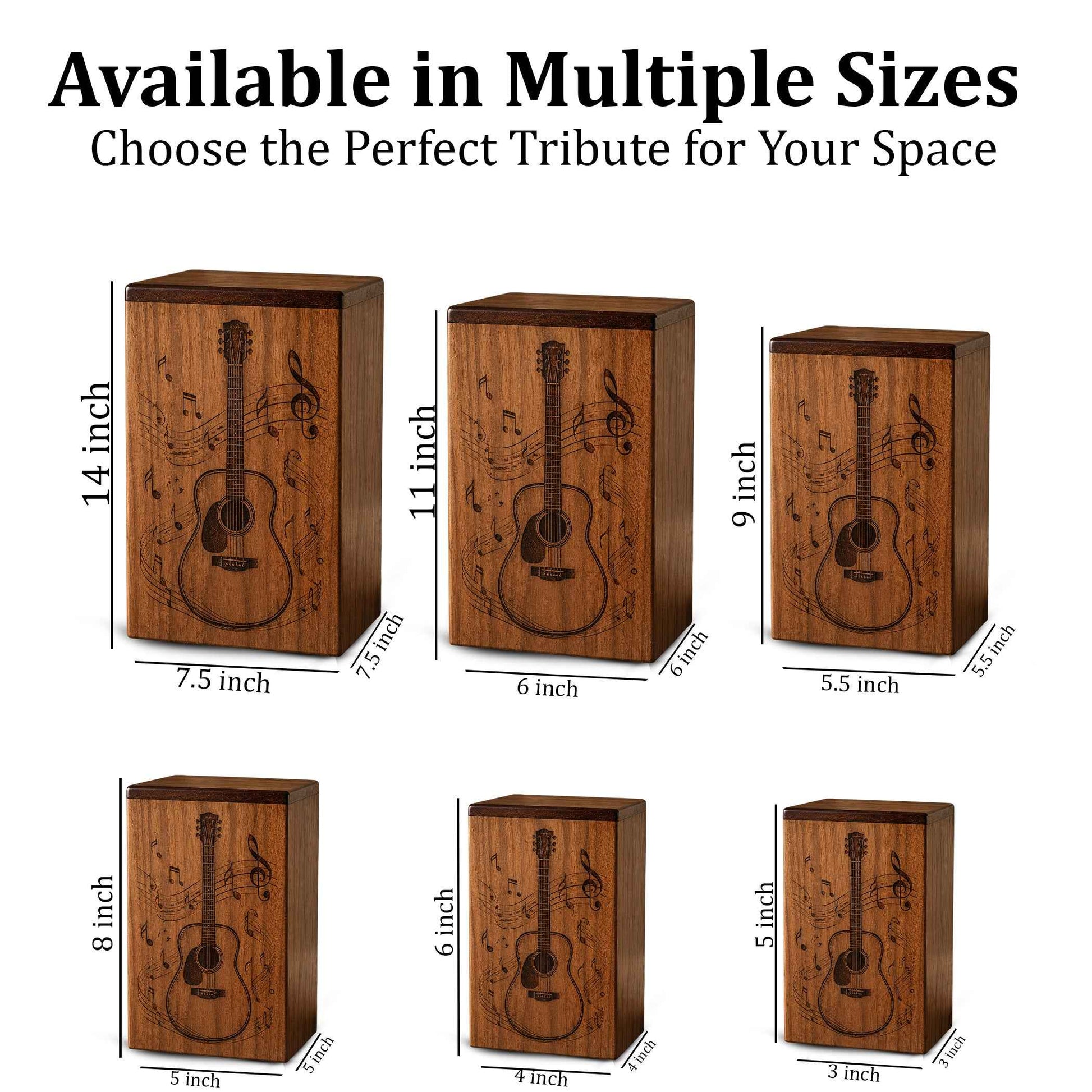 Guitar Music Urn For Human Ashes – Engraved Musician Wooden Urn Keepsake