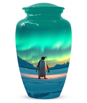 Northern Lights Penguin Urn for Mom – Personalized Penguin Cremation Urn for Ashes