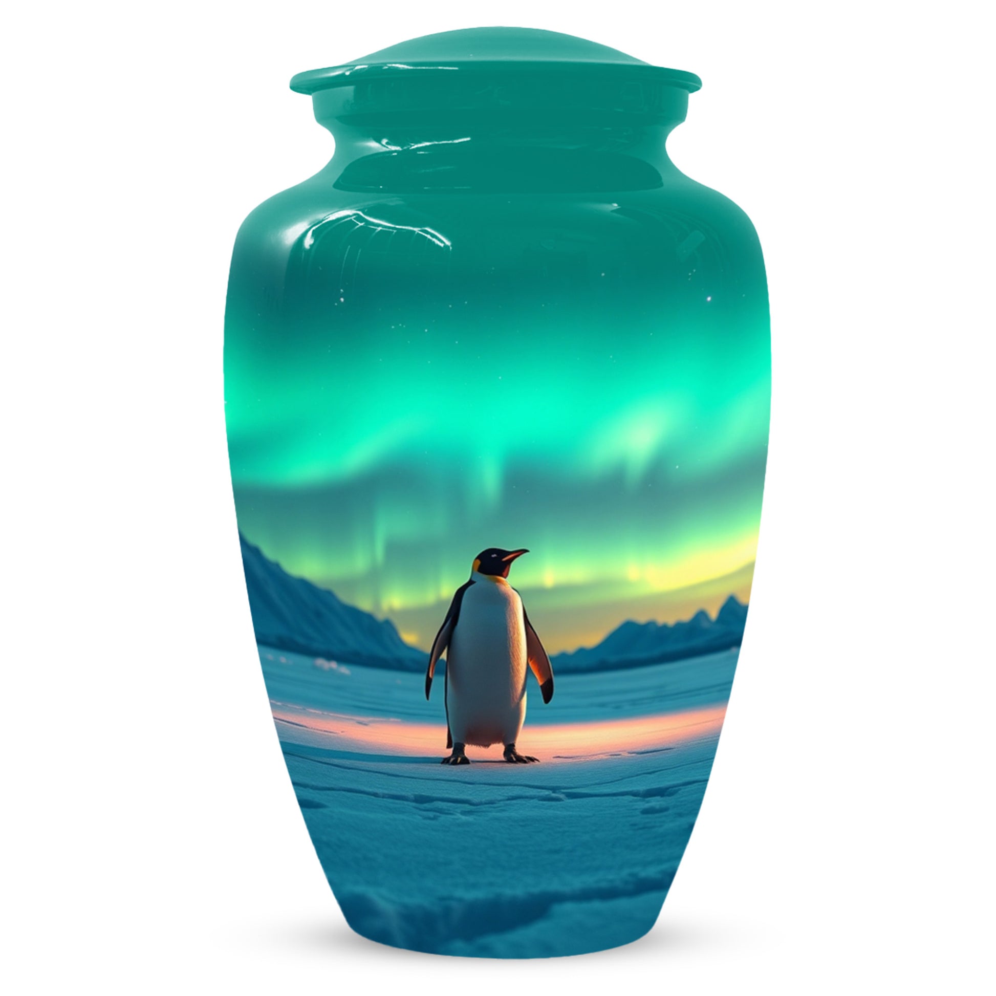 Northern Lights Penguin Urn for Mom – Personalized Penguin Cremation Urn for Ashes