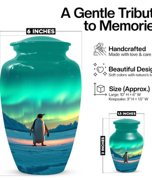 Northern Lights Penguin Urn for Mom – Personalized Penguin Cremation Urn for Ashes