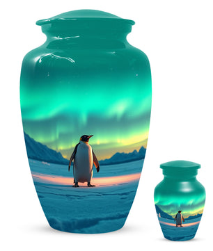 Northern Lights Penguin Urn for Mom – Personalized Penguin Cremation Urn for Ashes