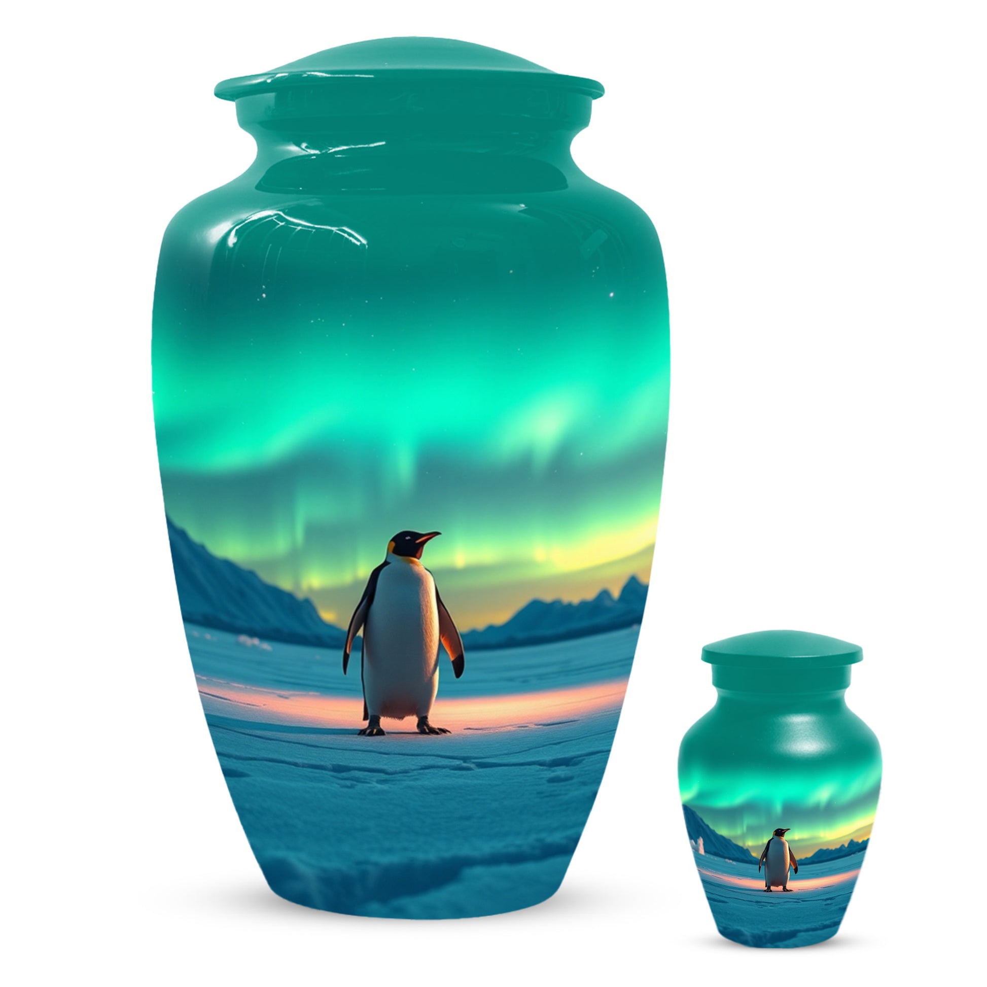 Northern Lights Penguin Urn for Mom – Personalized Penguin Cremation Urn for Ashes