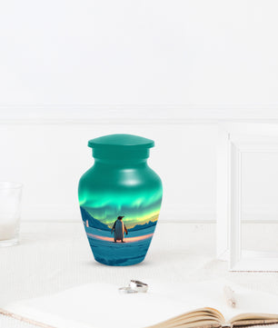 Northern Lights Penguin Urn for Mom – Personalized Penguin Cremation Urn for Ashes