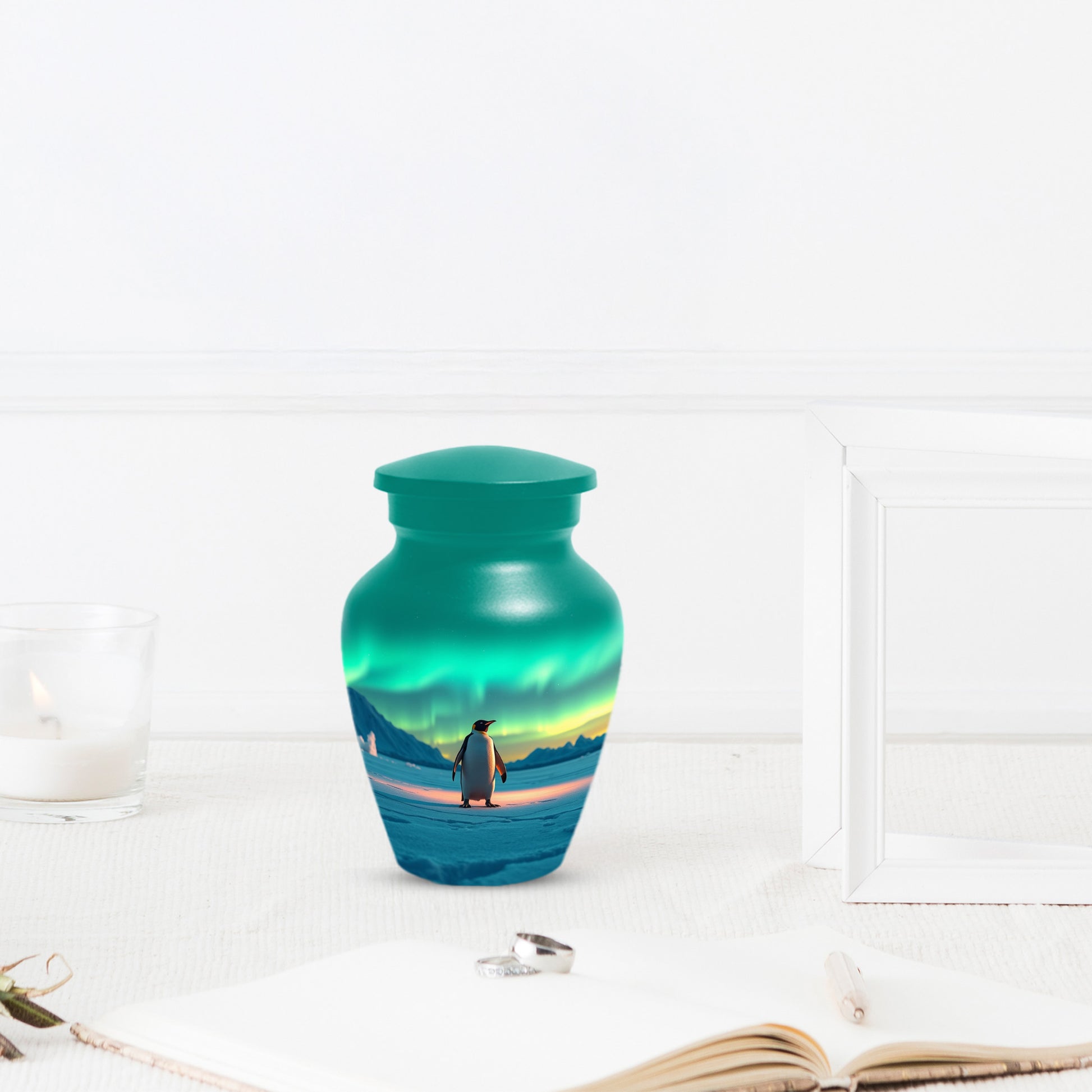 Northern Lights Penguin Urn for Mom – Personalized Penguin Cremation Urn for Ashes