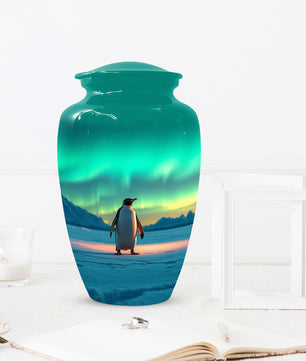 Northern Lights Penguin Urn for Mom – Personalized Penguin Cremation Urn for Ashes