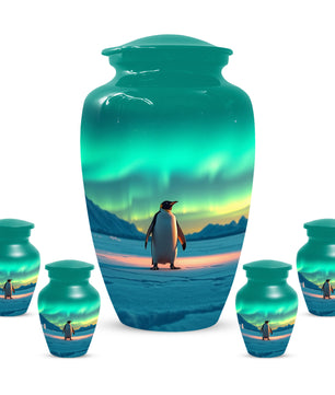 Northern Lights Penguin Urn for Mom – Personalized Penguin Cremation Urn for Ashes