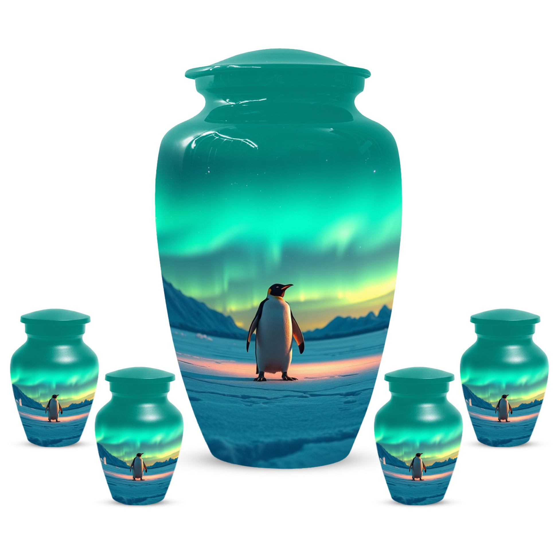 Northern Lights Penguin Urn for Mom – Personalized Penguin Cremation Urn for Ashes