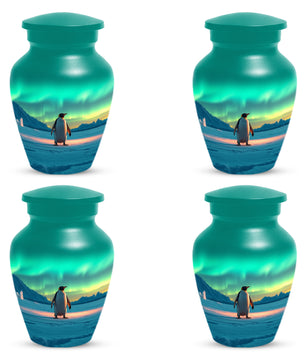 Northern Lights Penguin Urn for Mom – Personalized Penguin Cremation Urn for Ashes