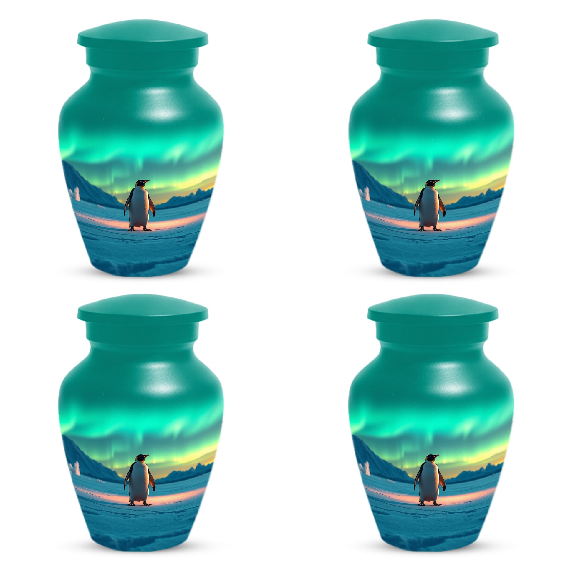 Northern Lights Penguin Urn for Mom – Personalized Penguin Cremation Urn for Ashes