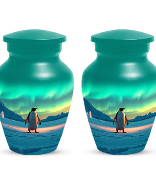 Northern Lights Penguin Urn for Mom – Personalized Penguin Cremation Urn for Ashes