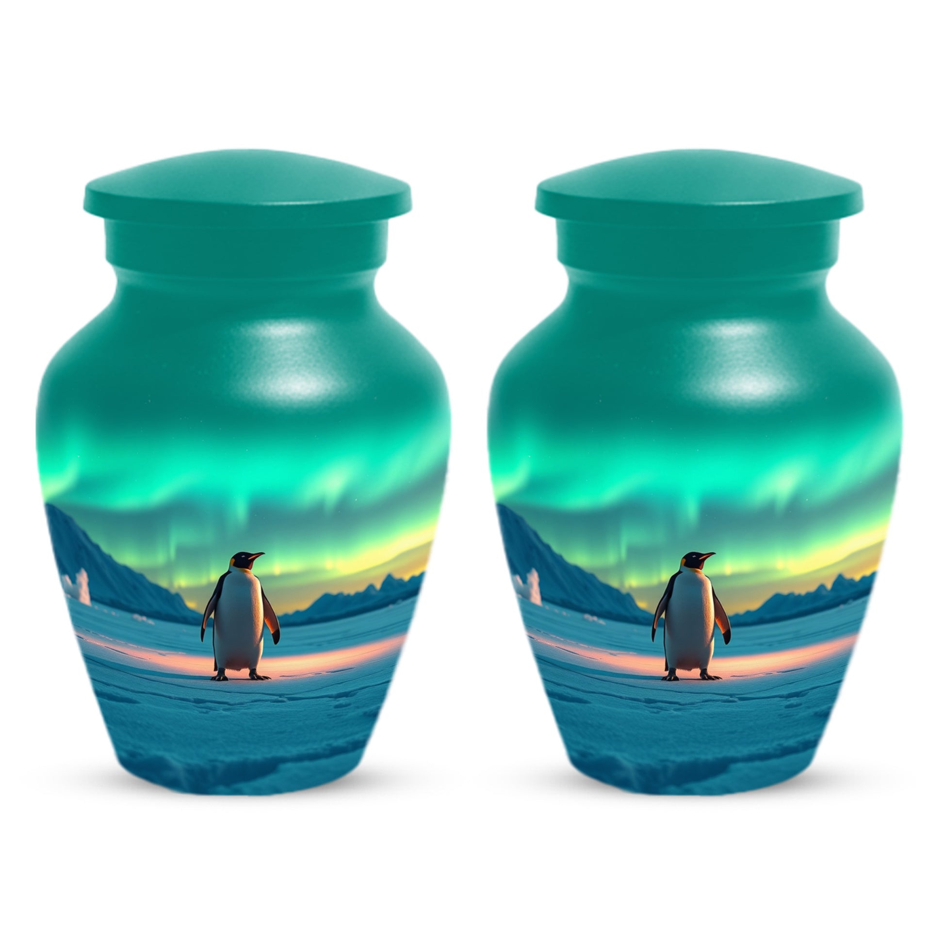 Northern Lights Penguin Urn for Mom – Personalized Penguin Cremation Urn for Ashes