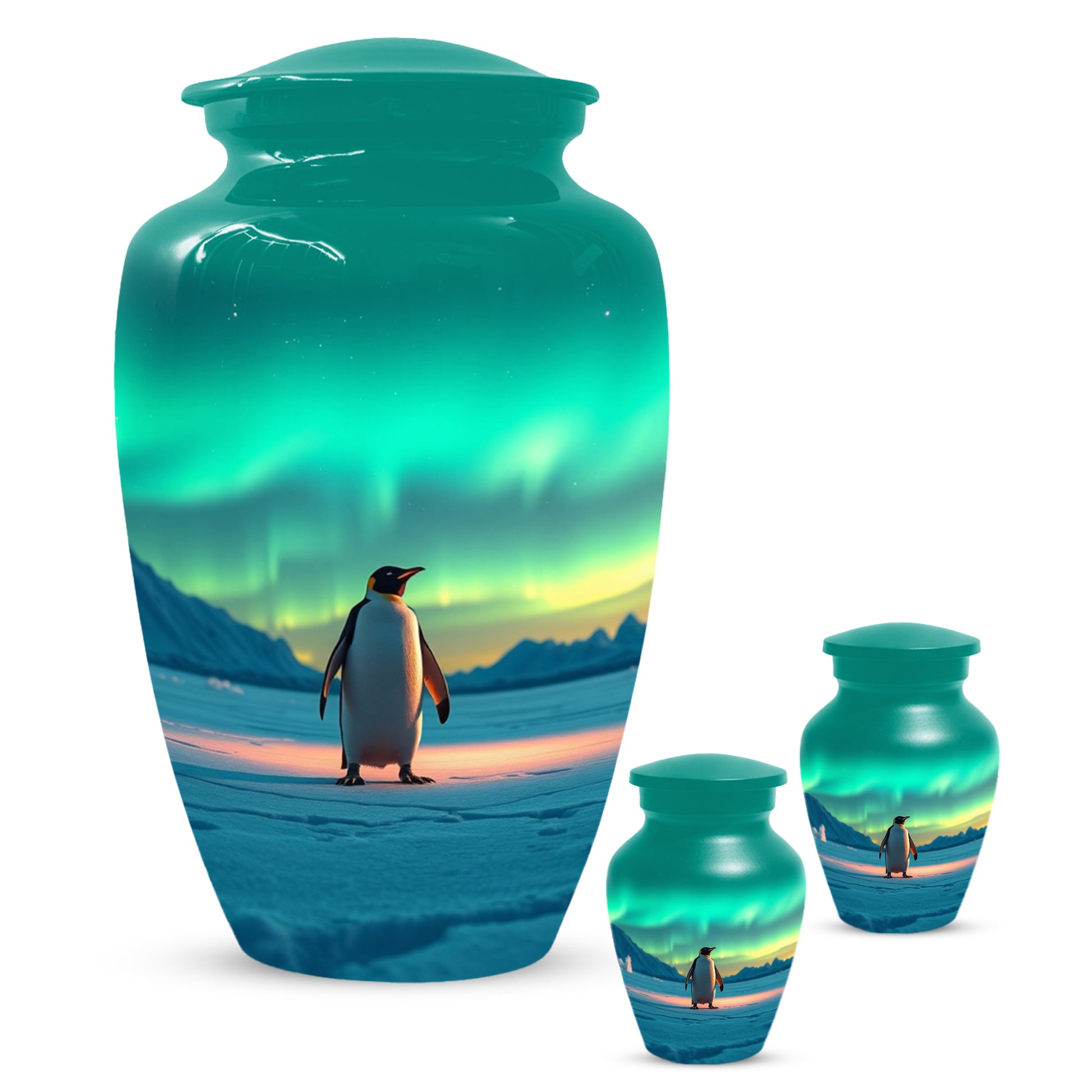 Northern Lights Penguin Urn for Mom – Personalized Penguin Cremation Urn for Ashes