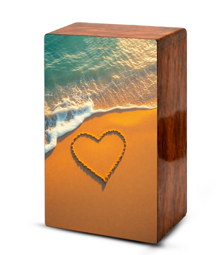 Ocean Beach Urn Wooden – Heart Coastal Memorial Urn for Human Ashes
