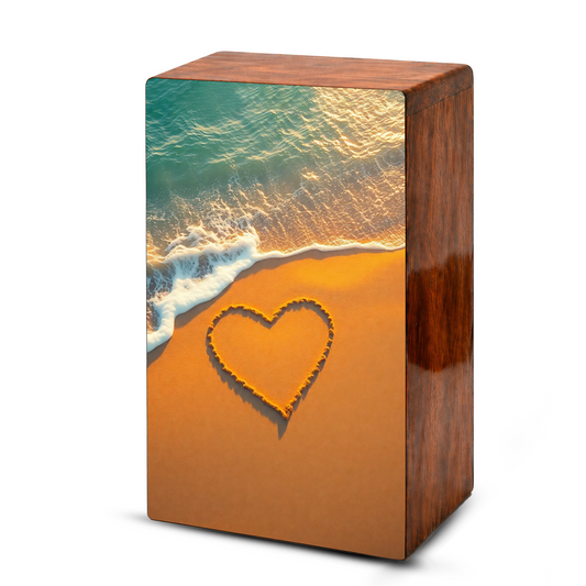 Ocean Beach Urn Wooden – Heart Coastal Memorial Urn for Human Ashes