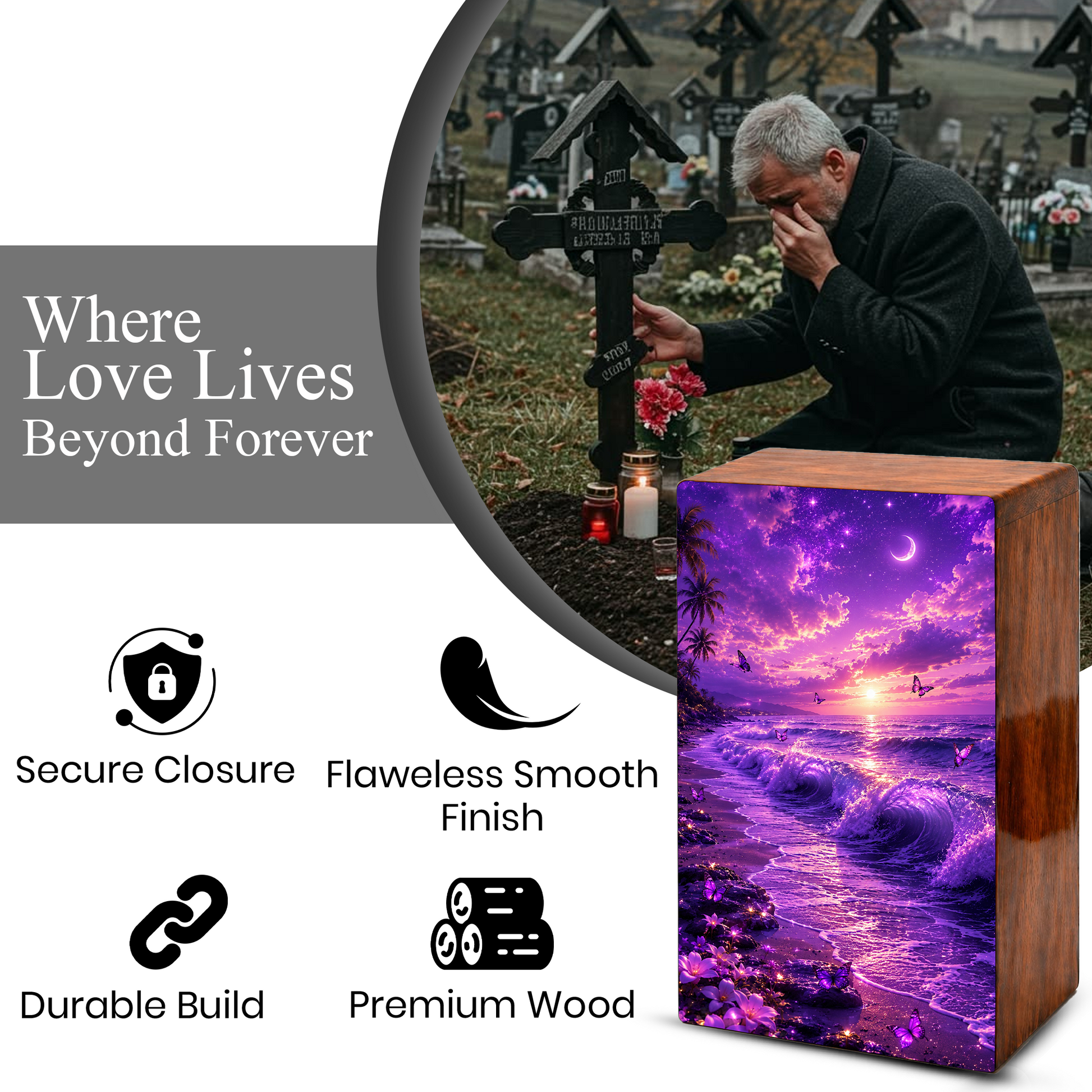 Butterfly Ocean Urn For Ashes - Purple Beach Small Urns For Men and Women