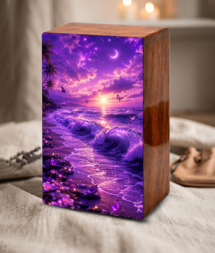 Butterfly Ocean Urn For Ashes - Purple Beach Small Urns For Men and Women