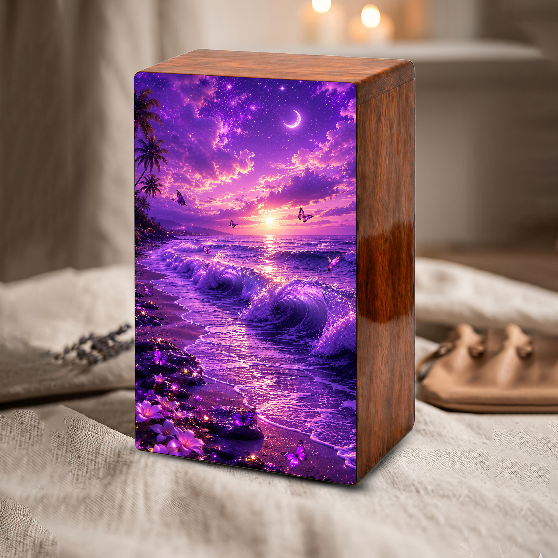Butterfly Ocean Urn For Ashes - Purple Beach Small Urns For Men and Women
