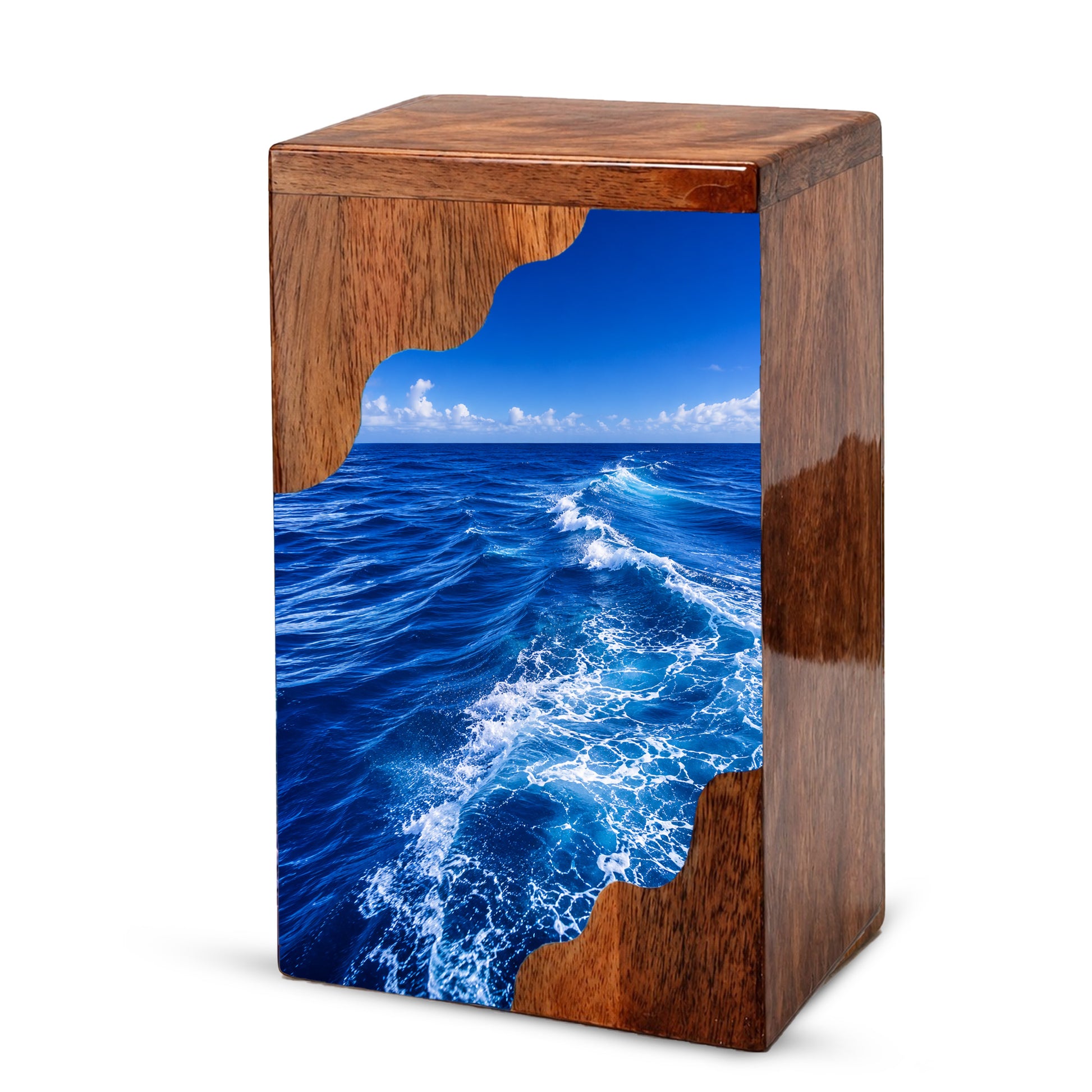 Endless Ocean Wooden Cremation Urn – Personalized Memorial Urn for Human Ashes