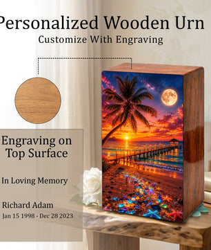 Beach Themed Mini Urn – Moonlit Ocean Memorial Urn for Human Ashes