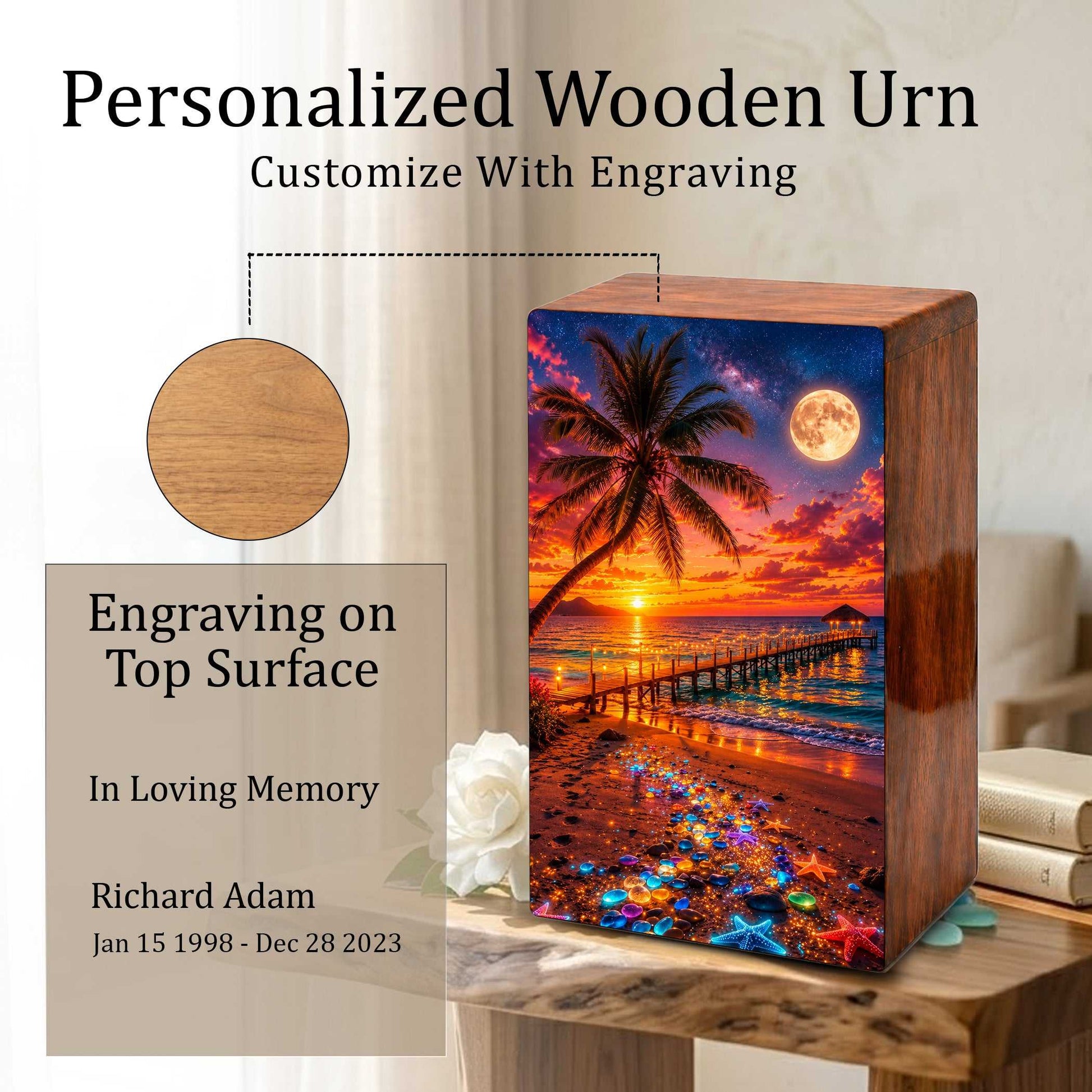 Beach Themed Mini Urn – Moonlit Ocean Memorial Urn for Human Ashes