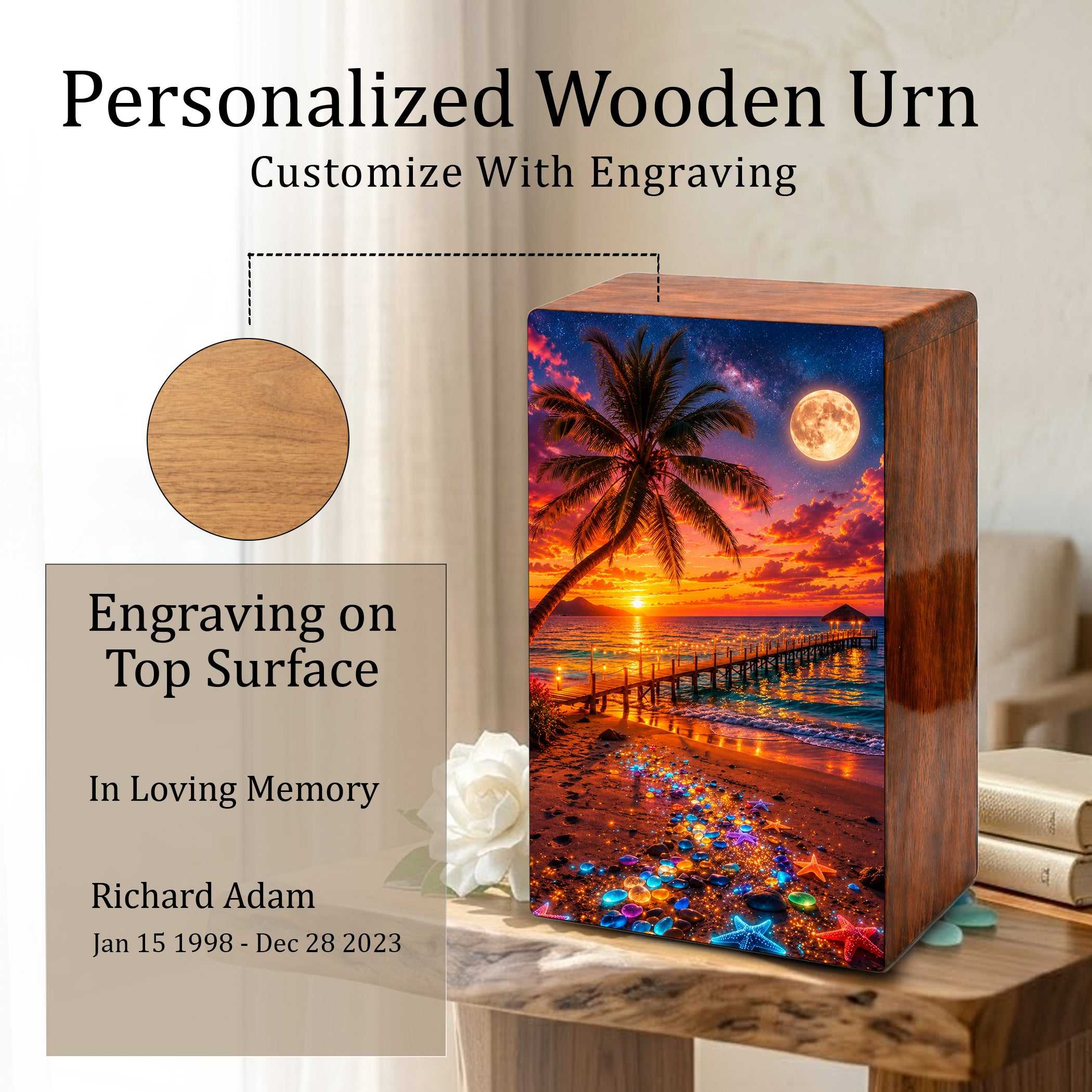 Beach Themed Mini Urn – Moonlit Ocean Memorial Urn for Human Ashes