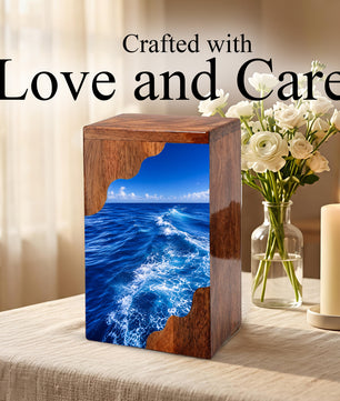 Endless Ocean Wooden Cremation Urn – Personalized Memorial Urn for Human Ashes