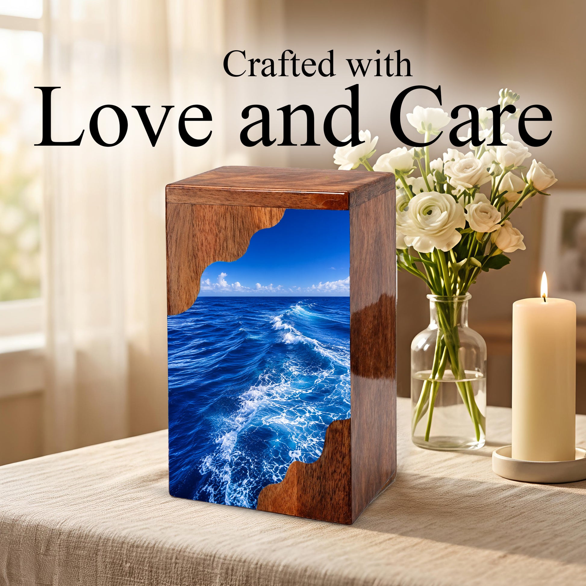 Endless Ocean Wooden Cremation Urn – Personalized Memorial Urn for Human Ashes