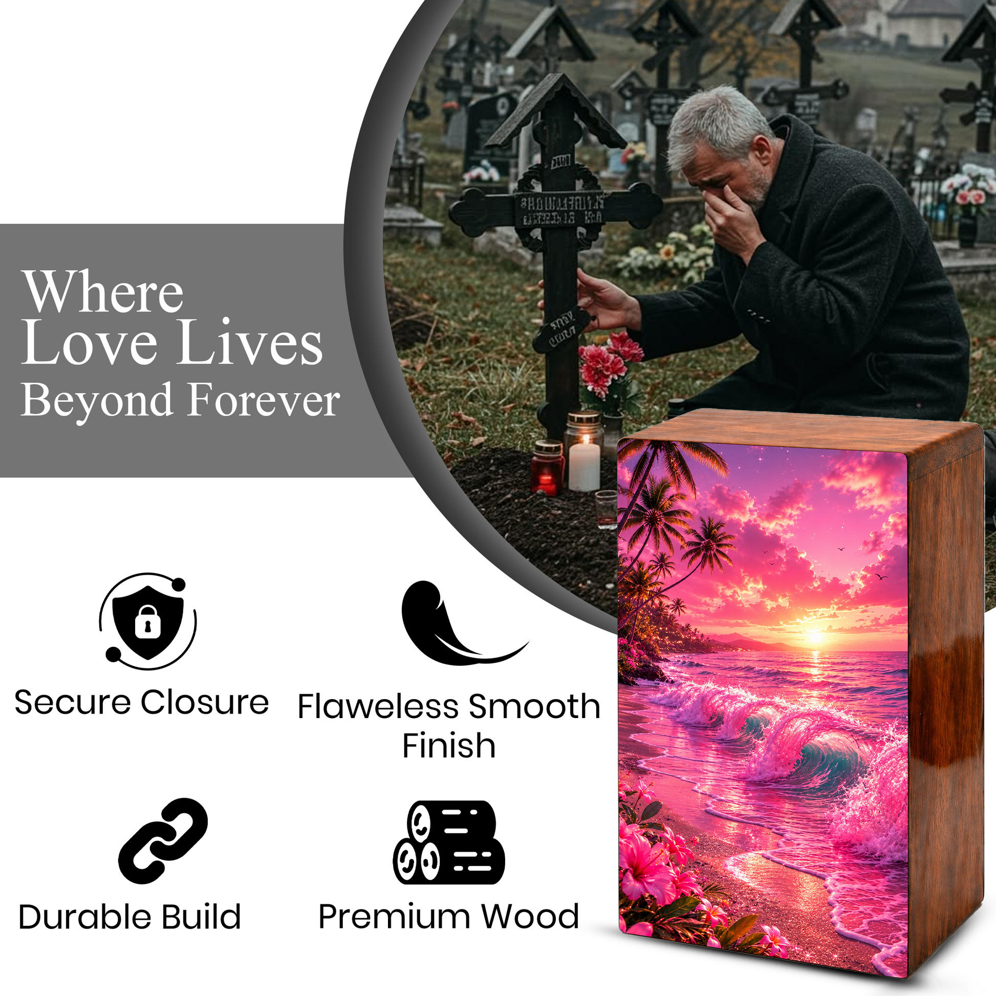 Pink Ocean Urn For Ashes - Beach Small Urns For Men and Women