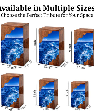 Endless Ocean Wooden Cremation Urn – Personalized Memorial Urn for Human Ashes