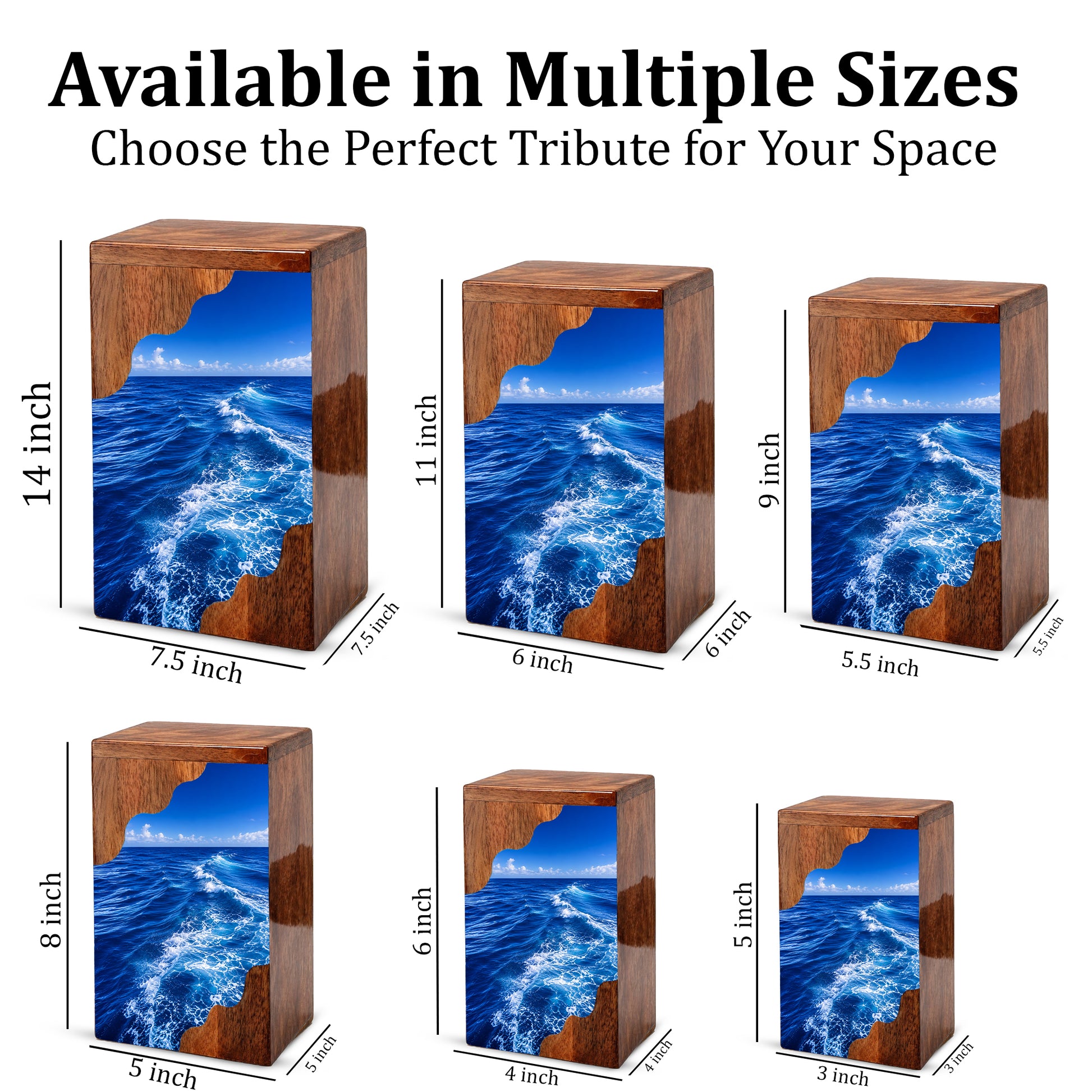 Endless Ocean Wooden Cremation Urn – Personalized Memorial Urn for Human Ashes