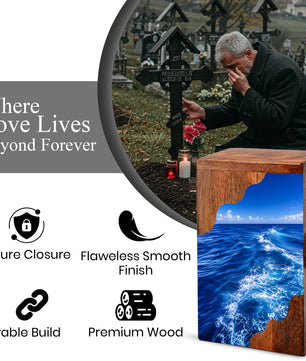 Endless Ocean Wooden Cremation Urn – Personalized Memorial Urn for Human Ashes