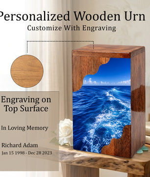 Endless Ocean Wooden Cremation Urn – Personalized Memorial Urn for Human Ashes