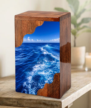 Endless Ocean Wooden Cremation Urn – Personalized Memorial Urn for Human Ashes