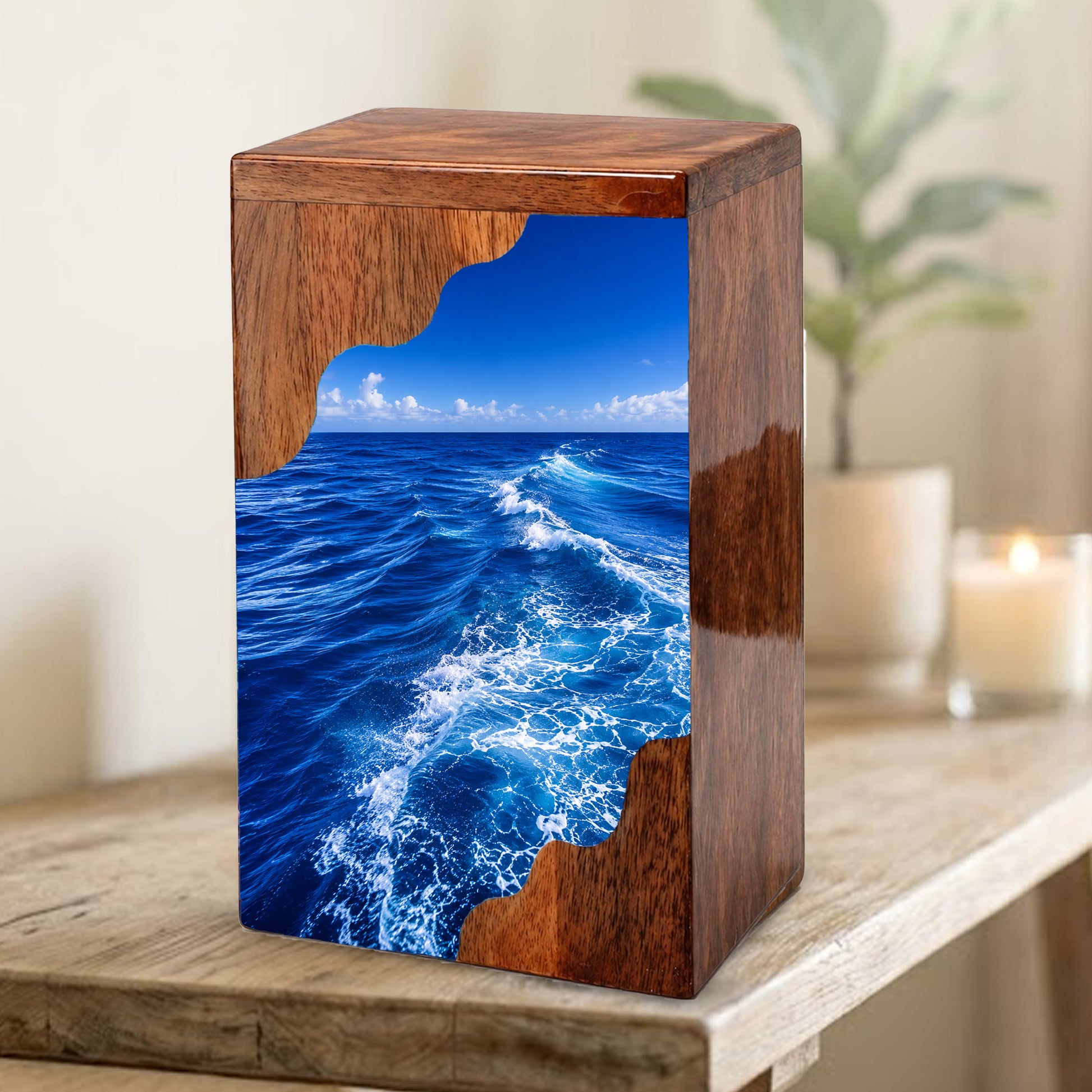 Endless Ocean Wooden Cremation Urn – Personalized Memorial Urn for Human Ashes