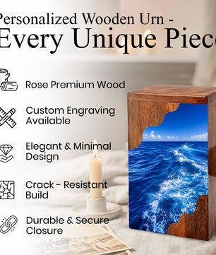 Endless Ocean Wooden Cremation Urn – Personalized Memorial Urn for Human Ashes