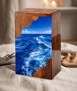Endless Ocean Wooden Cremation Urn – Personalized Memorial Urn for Human Ashes