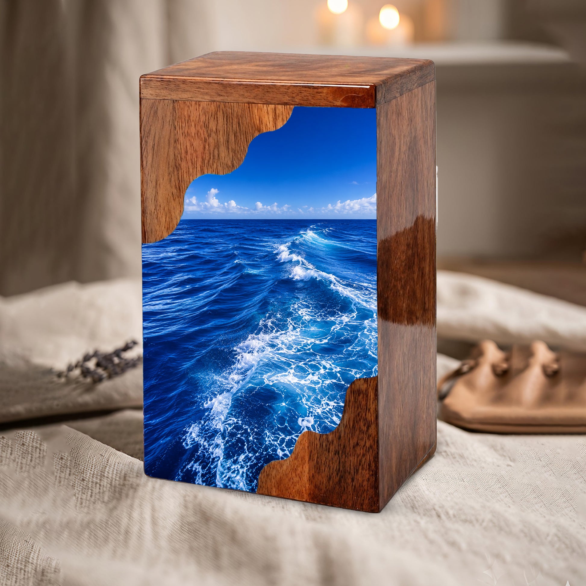 Endless Ocean Wooden Cremation Urn – Personalized Memorial Urn for Human Ashes