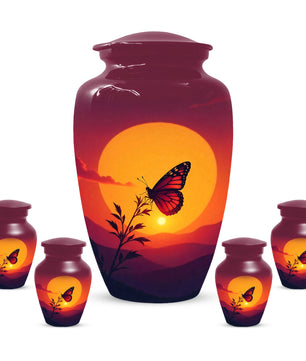 Orange Sunset Butterfly Adult Urn for Human Ashes | Elegant Butterfly Cremation Urn