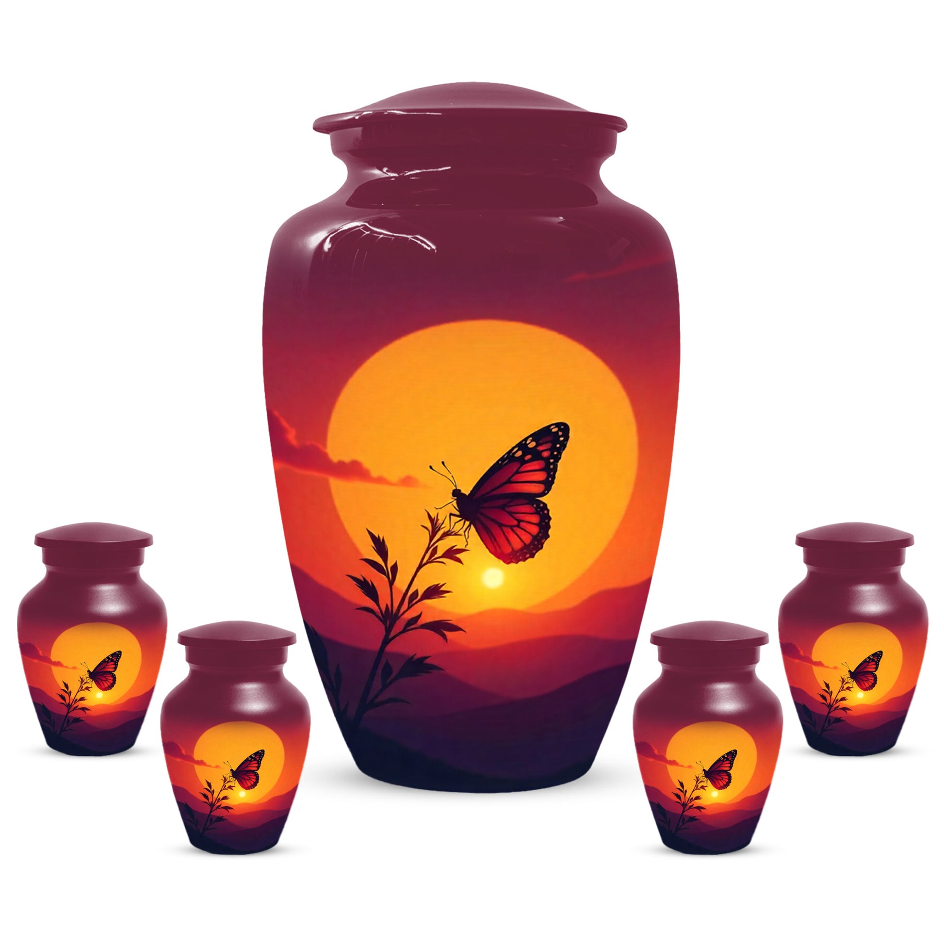 Orange Sunset Butterfly Adult Urn for Human Ashes | Elegant Butterfly Cremation Urn