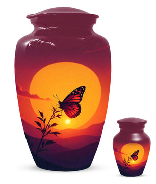 Orange Sunset Butterfly Adult Urn for Human Ashes | Elegant Butterfly Cremation Urn