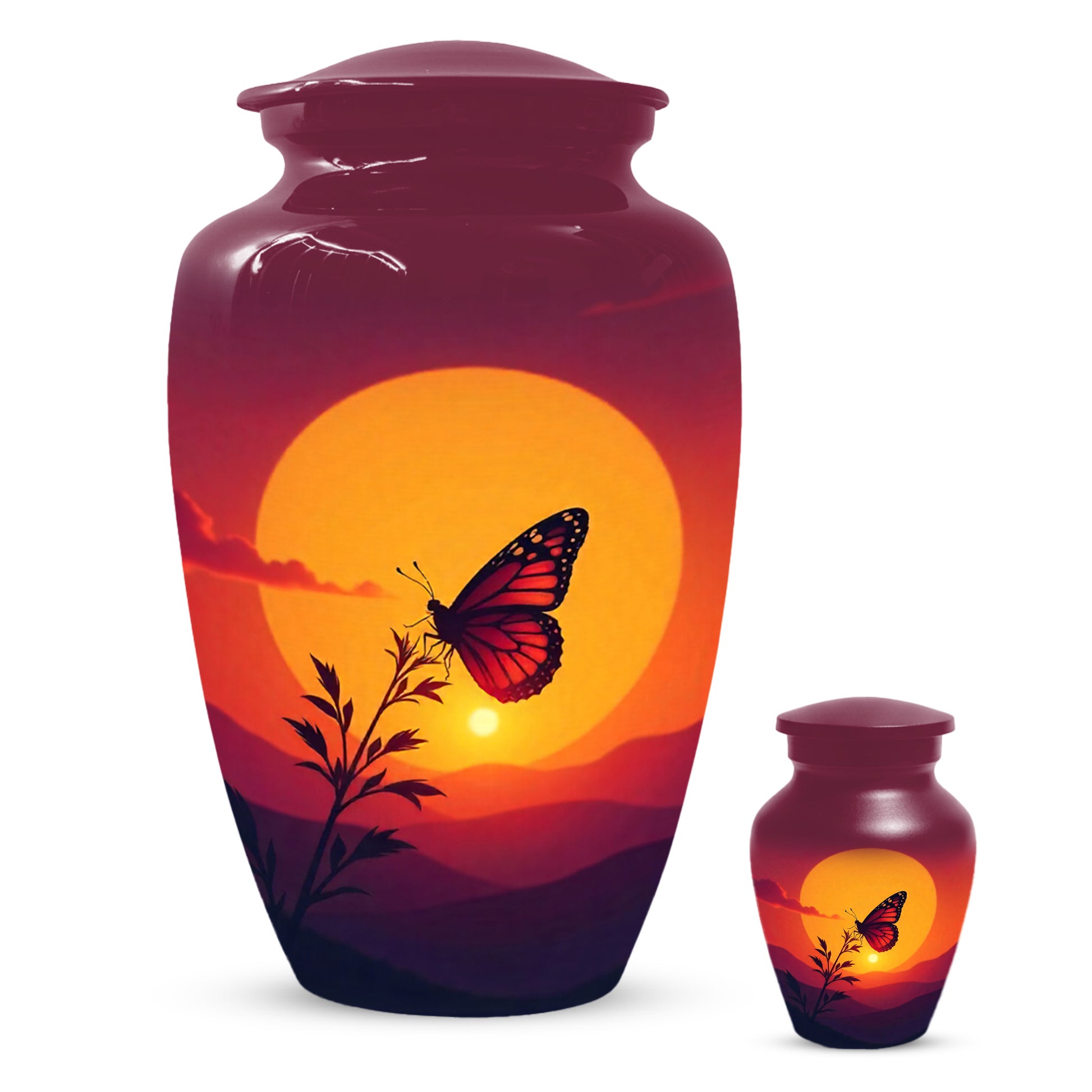 Orange Sunset Butterfly Adult Urn for Human Ashes | Elegant Butterfly Cremation Urn