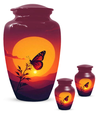 Orange Sunset Butterfly Adult Urn for Human Ashes | Elegant Butterfly Cremation Urn