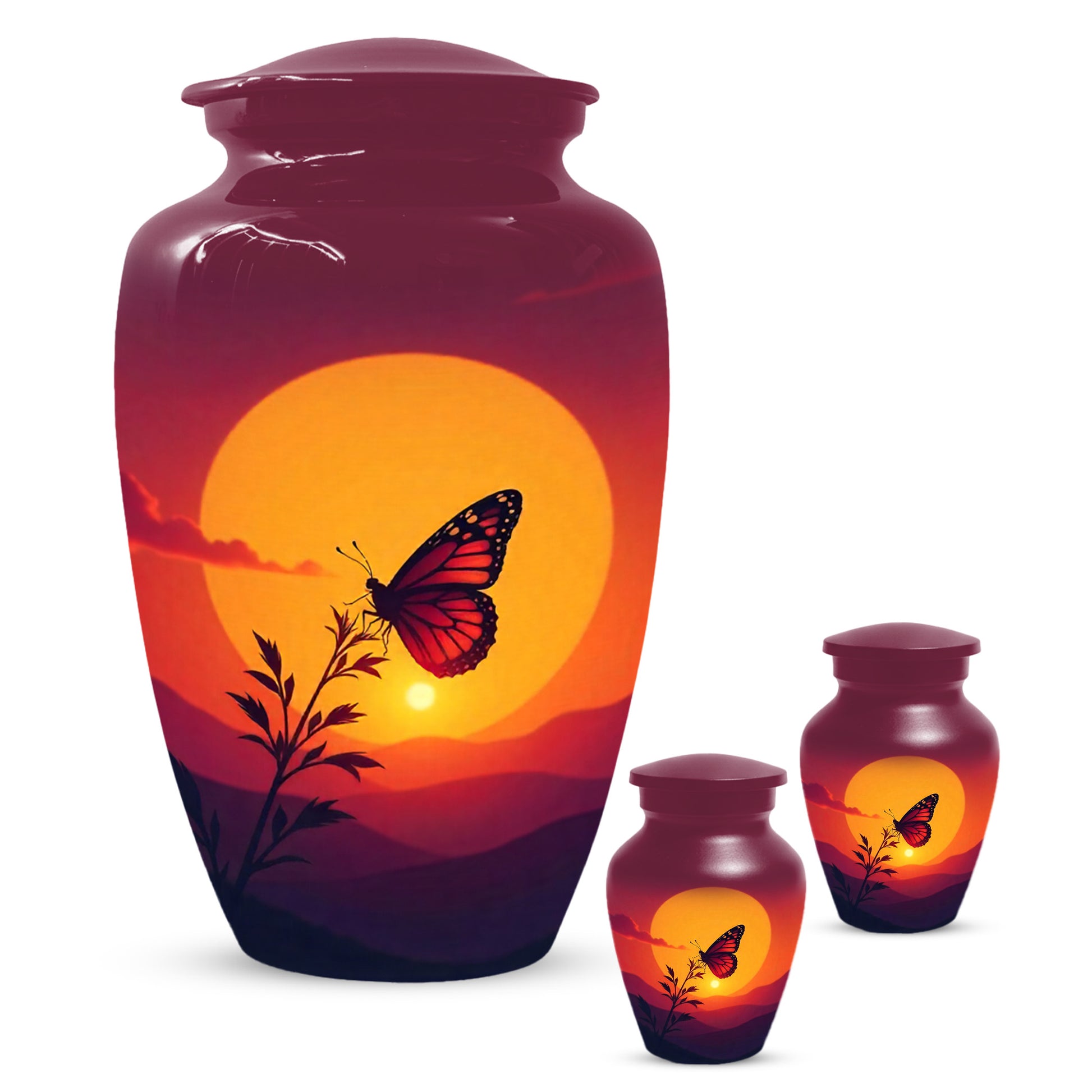 Orange Sunset Butterfly Adult Urn for Human Ashes | Elegant Butterfly Cremation Urn
