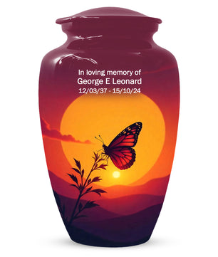 Orange Sunset Butterfly Adult Urn for Human Ashes | Elegant Butterfly Cremation Urn