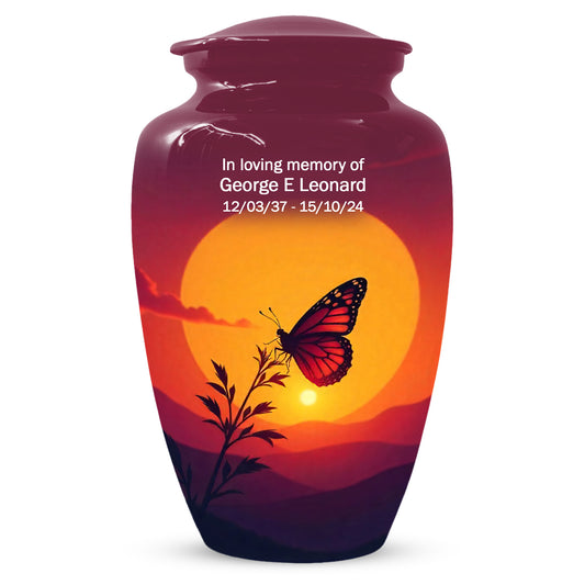 Orange Sunset Butterfly Adult Urn for Human Ashes | Elegant Butterfly Cremation Urn