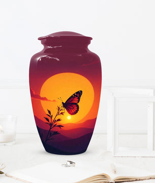 Orange Sunset Butterfly Adult Urn for Human Ashes | Elegant Butterfly Cremation Urn