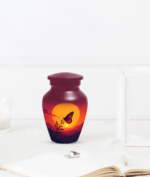 Orange Sunset Butterfly Adult Urn for Human Ashes | Elegant Butterfly Cremation Urn