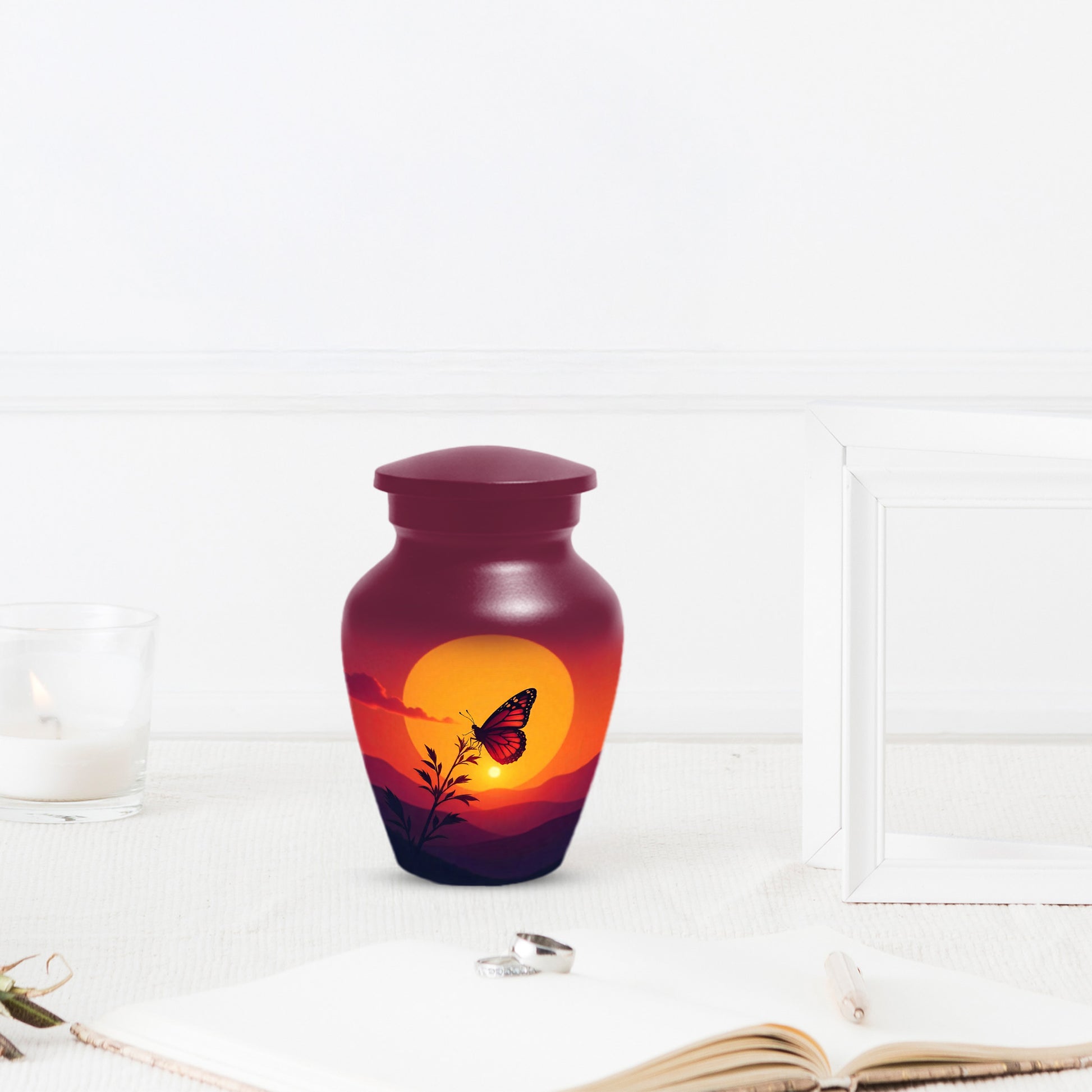 Orange Sunset Butterfly Adult Urn for Human Ashes | Elegant Butterfly Cremation Urn